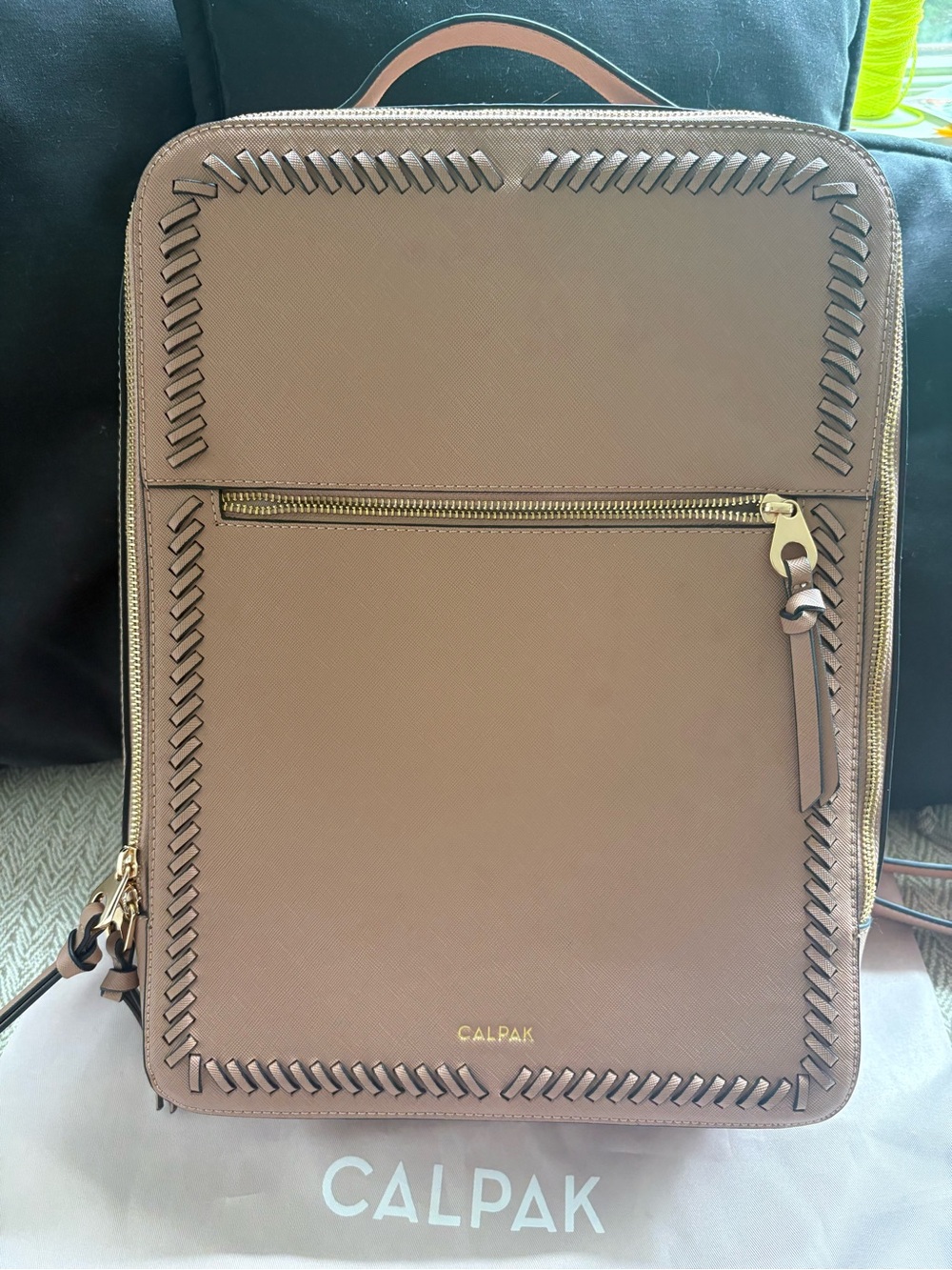 Calpak Blush Taupe Leather Backpack with Gold Hardware